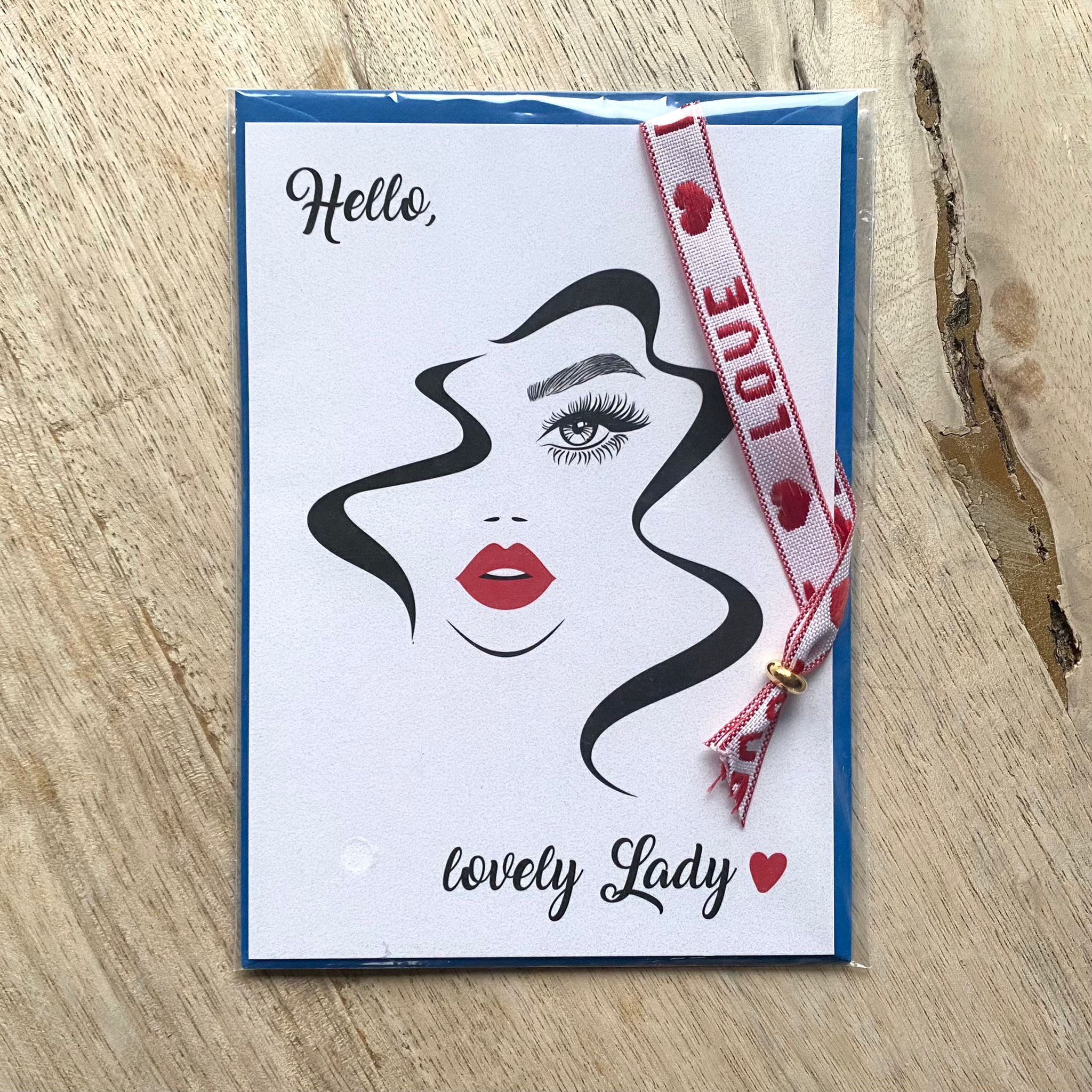 Luxe kaart met armbandje - Hello lovely Lady